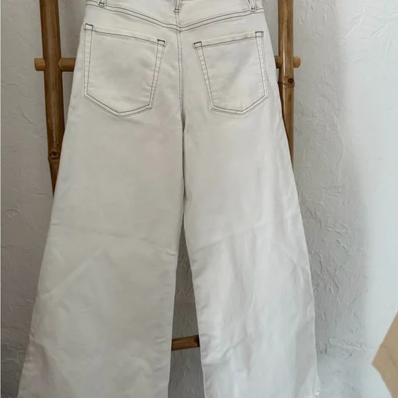 Frame Denim Ivory Le Palazzo Crop Raw Hem Wide Leg Jeans - Picture 4 of 7